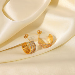 Elegant Gold-Plated Stainless Steel Zircon C-Hoop Earrings