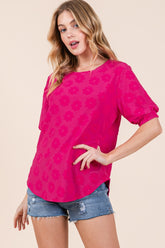Elegant BOMBOM Textured Floral Pattern Top - Versatile Women's Fashion