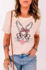 Trendy Rabbit Graphic Women's T-Shirt - Round Neck, Short Sleeve