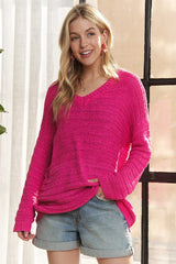 ADORA Women's V-Neck Drop Shoulder Long Sleeve Sweater - Effortless Style