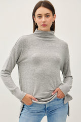 Versatile Side Slit Mock Neck Long Sleeve Tunic by Be Cool