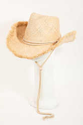 Stylish Sun Protection Raffia Hat with Adjustable Strap - Raw Hem Design