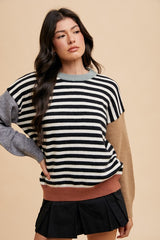Annie Wear Striped Color Block Sweater - Round Neck Fashion Knitwear