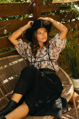 Umgee Women's Elegant Ruffled Tie Neck Puff Sleeve Babydoll Blouse - Chic & Feminine Top