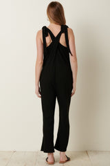 Mittoshop Women's Rib Knit V-Neck Jumpsuit with Cross Back - Trendy & Versatile