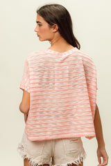 BiBi Braid Striped Round Neck T-Shirt - Chic Short Sleeve Top