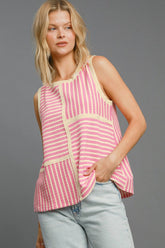 Umgee Women's Striped Textured Round Neck Tank Top - Stylish Casual Essential