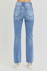 RISEN Women's Distressed High-Rise Ankle Straight Jeans - Chic Vintage Style with Comfort
