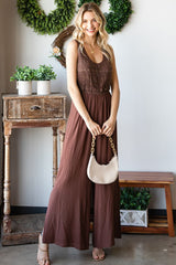 First Love Tie Back Sleeveless Wide Leg Jumpsuit with Slit for Women