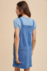 Annie Wear Women's Wide Strap Denim Overall Dress with Pockets - Trendy & Versatile