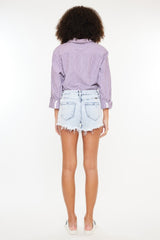 Kancan High Rise Frayed Hem Denim Shorts for Women - Trendy Summer Fashion