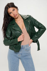 Coalition LA Vegan Leather Zip-Up Biker Jacket with Belt - Edgy & Chic Style