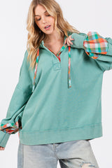 SAGE + FIG Full Size Plaid Print Mineral Wash Hoodie - Vintage Style & Comfort