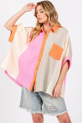 SAGE + FIG Full Size Modern Color Block Cotton Button-Down Shirt