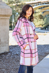 Stylish Plaid Button-Up Lapel Collar Coat with Pockets - Full Size