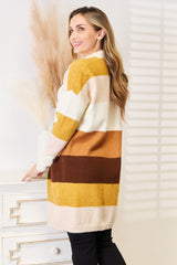 Trendy Color Block Dropped Shoulder Cardigan with Pockets