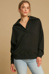 Umgee Women's Johnny Collar Dropped Shoulder Sweatshirt - Stylish & Cozy Casual Wear