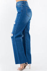 American Bazi Women's High Waist Distressed Wide Leg Jeans - Vintage-Inspired, Chic Denim Fashion