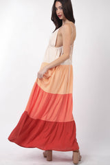 VERY J Women's Color Block Tiered Maxi Cami Dress - Bold & Stylish