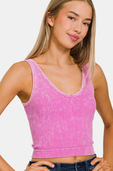 Zenana Washed Ribbed Cropped Tank Top - Trendy & Versatile Women's Apparel