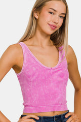 Zenana Washed Ribbed Cropped Tank Top - Trendy & Versatile Women's Apparel
