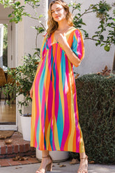 ODDI Full Size Striped Puff Sleeve Wide Leg Jumpsuit - Chic & Trendy Fashion