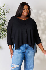 Zenana Full Size Round Neck High-Low Slit Knit Top - Stylish & Comfortable Women's Top