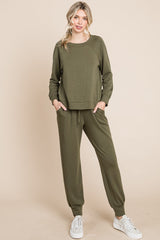 Stylish Women's Round Neck Raglan Sleeve Lounge Set - Top & Pants