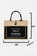 Fame Hello Weekend Burlap Tote Bag - Large, Durable & Stylish Carryall