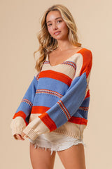 BiBi Vibrant Multi-Color Stripe Scoop Neck Sweater - Stylish Comfort & Layering Essential for Every Wardrobe