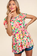 Chic Floral Peplum Babydoll Blouse - Feminine & Flattering Design