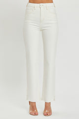 RISEN Women's High-Rise Tummy Control Straight Jeans with Raw Hem