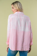White Birch Full Size Long Sleeve Button-Down Tie Dye Shirt - Vibrant Cotton Comfort