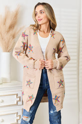 Chic Star Pattern Open Front Longline Cardigan - Versatile Layering Essential