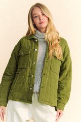 Davi & Dani Women's Quilted Button Down Shacket with Chest Pockets - Stylish & Versatile Layering Piece