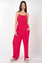 VERY J Pintuck Detail Sleeveless Jumpsuit - Elegant Woven Fabric