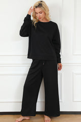 Double Take Women's Full Size Textured Long Sleeve Top & Drawstring Pants Set