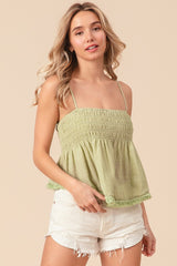Trendy BiBi Fringed Hem Smocked Cami Top - 100% Cotton