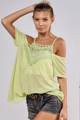 BiBi Women's Front Crochet Lace Top with Adjustable Straps - Elegant and Versatile