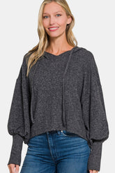 Zenana Brushed Hacci Drop Shoulder Cropped Hoodie - Trendy, Soft & Lightweight
