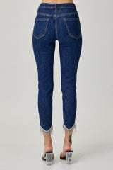 RISEN Embellished Mid Rise Crop Skinny Jeans - Trendy & Comfortable Denim