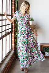 First Love Slit Printed Surplice Tie Waist Short Sleeve Dress - Trendy & Versatile Women's Fashion