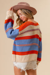 BiBi Vibrant Multi-Color Stripe Scoop Neck Sweater - Stylish Comfort & Layering Essential for Every Wardrobe