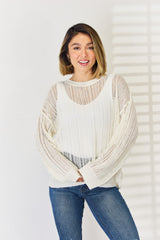 HYFVE Women's Openwork Knit Top with Ribbed Trim - Long Sleeve