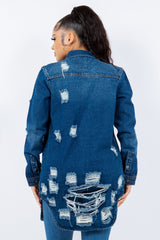 American Bazi Women's Distressed Denim Jacket - Button-Up Long Sleeve, 100% Cotton
