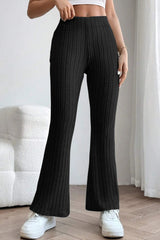 Basic Bae Full Size Ribbed High Waist Flare Pants - Trendy Comfort and Style