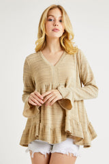 Hailey & Co Women's V-Neck Flounce Sleeve Knit Top - Stylish & Versatile