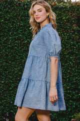 ODDI Women's Washed Tiered Mini Denim Dress - Stylish & Versatile