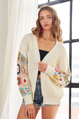 ADORA Plus Size Crochet Cardigan - Contrast Open Front, Long Sleeve
