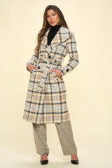 Coalition LA Double-Breasted Plaid Coat with Belt - Vegan Wool Fashion Outerwear